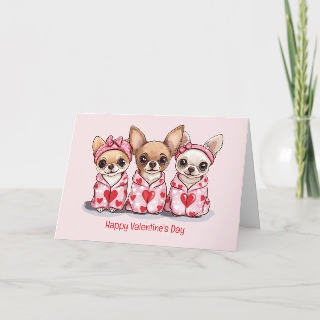 Happy Valentines Day Chihuahua Dogs Holiday Card (Front)