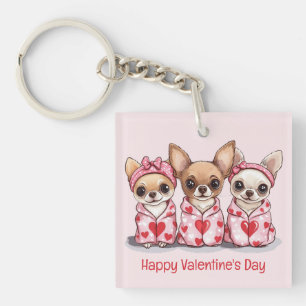 Happy Valentines Day Chihuahua Dogs Keychain