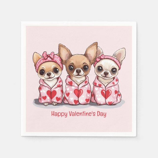 Happy Valentines Day Chihuahua Dogs Napkins (Front)
