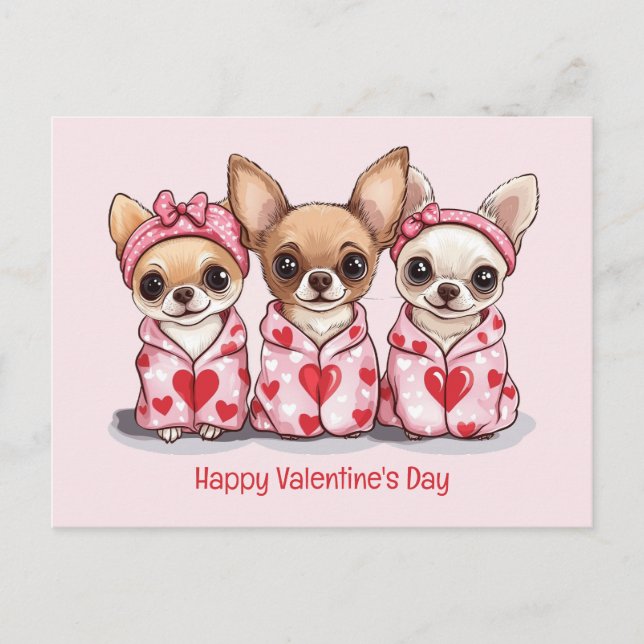 Happy Valentines Day Chihuahua Dogs Postcard (Front)
