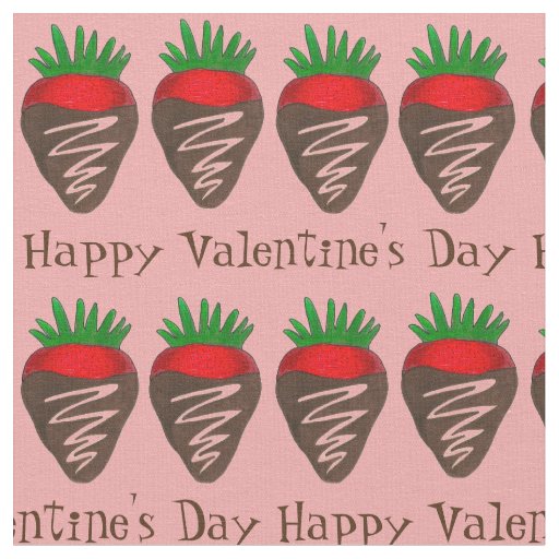 Happy Valentine's Day Chocolate Strawberry Fruit Fabric