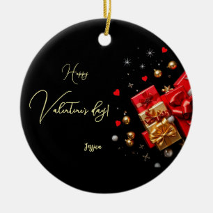 Happy Valentine's Day Circle  Ceramic Ornament