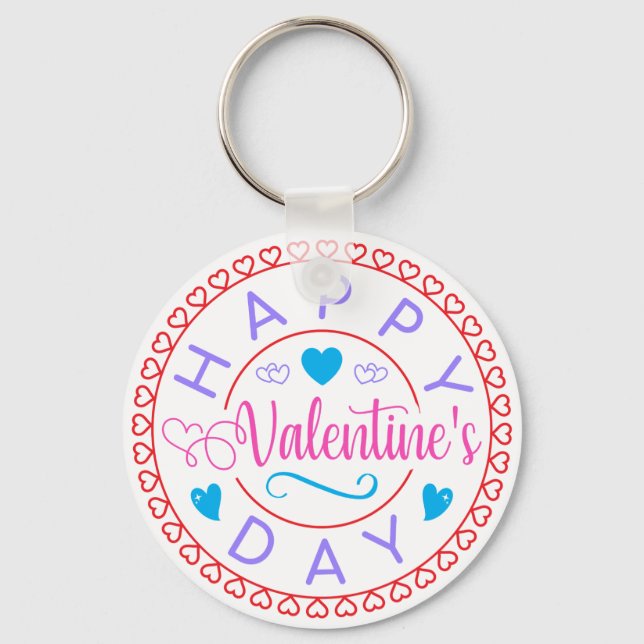 Happy Valentine's Day Circle Design-67127 Keychain (Front)