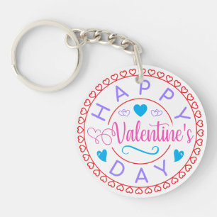 Happy Valentine's Day Circle Design-67127 Keychain