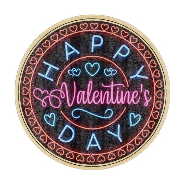 Happy Valentine's Day Circle Design-67128 Cutting Board (Front)