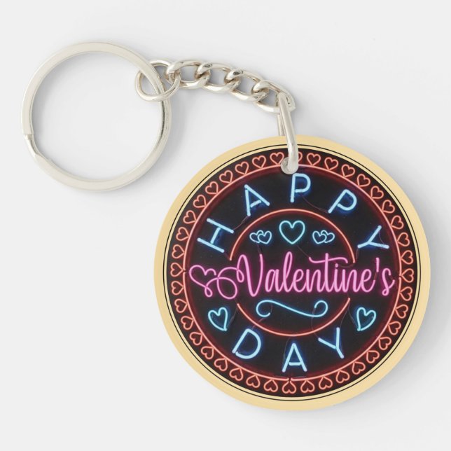 Happy Valentine's Day Circle Design-67128 Keychain (Front)