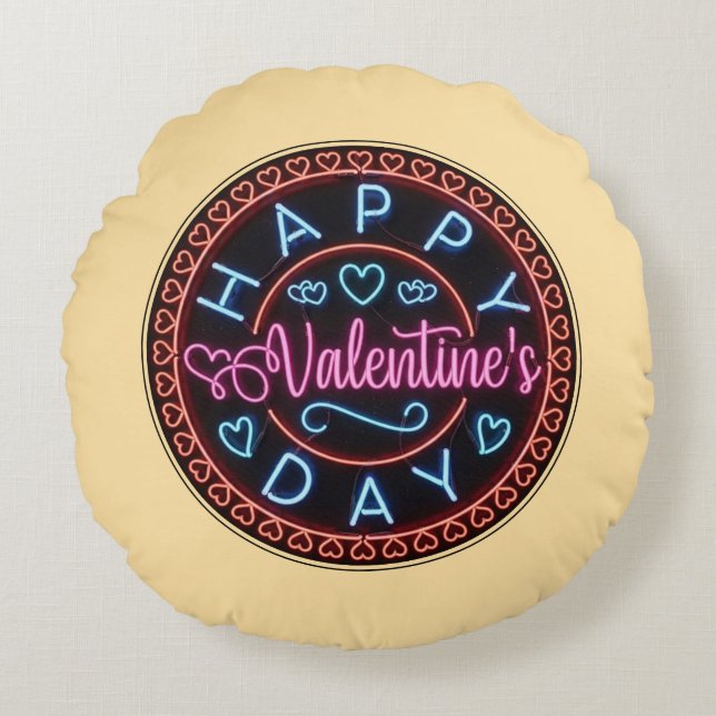 Happy Valentine's Day Circle Design-67128 Round Pillow (Front)