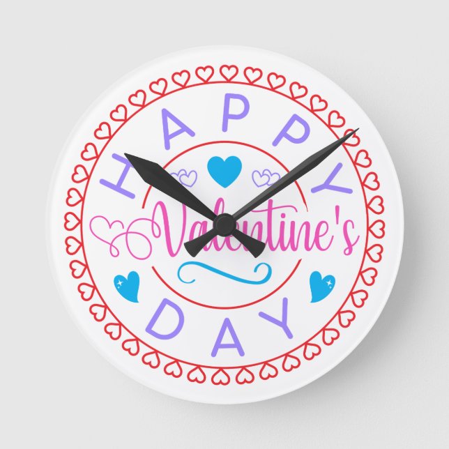 Happy Valentine's Day Circle Design-87128 Round Clock (Front)