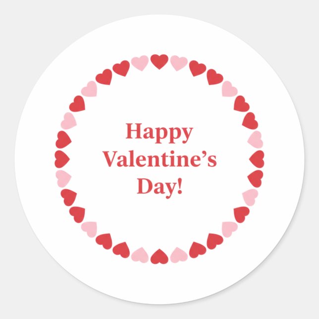 Happy Valentines Day Classic Red Heart Border  Round Sticker (Front)