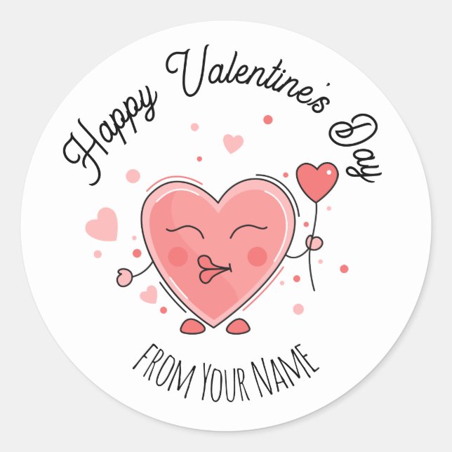 Happy Valentine's Day Classic Round Sticker (Front)