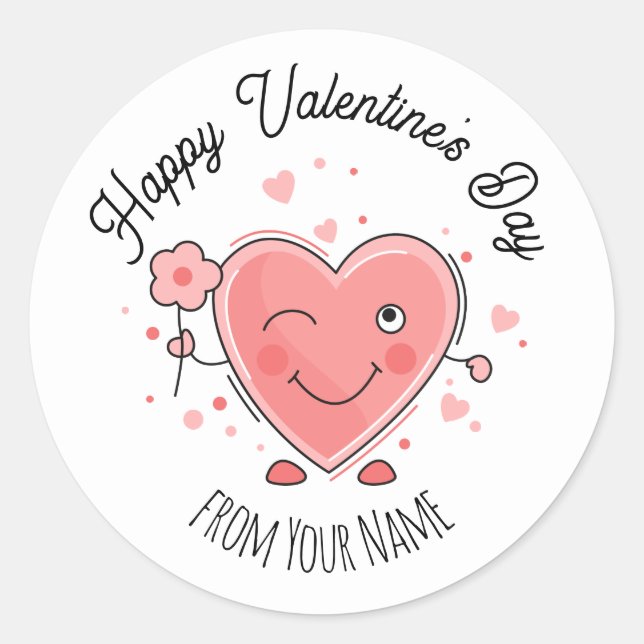 Happy Valentine's Day Classic Round Sticker (Front)