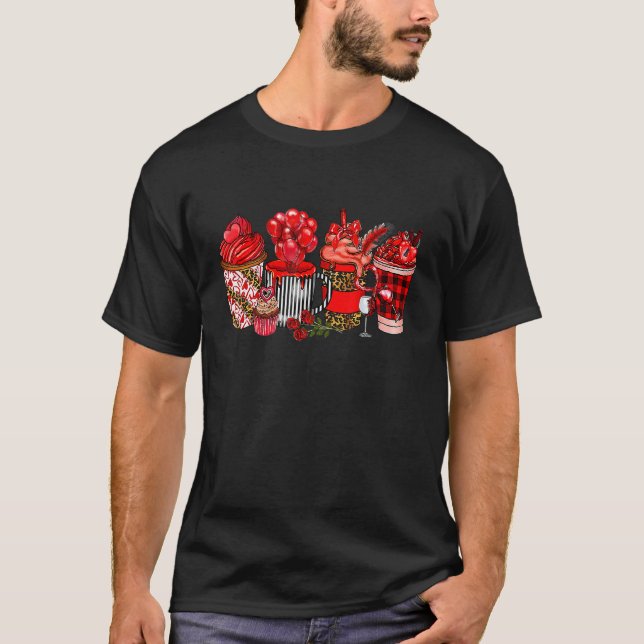 Happy Valentine's Day Coffee Drink Matching Couple T-Shirt (Front)