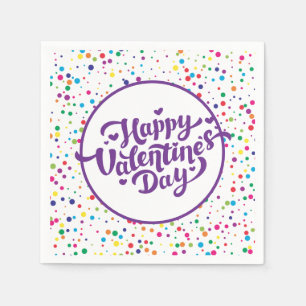 Happy Valentine's Day Colorful Confetti Napkins