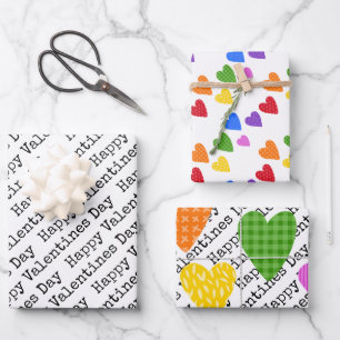 Happy Valentines Day Colorful Hearts Kids Love Wrapping Paper Sheets