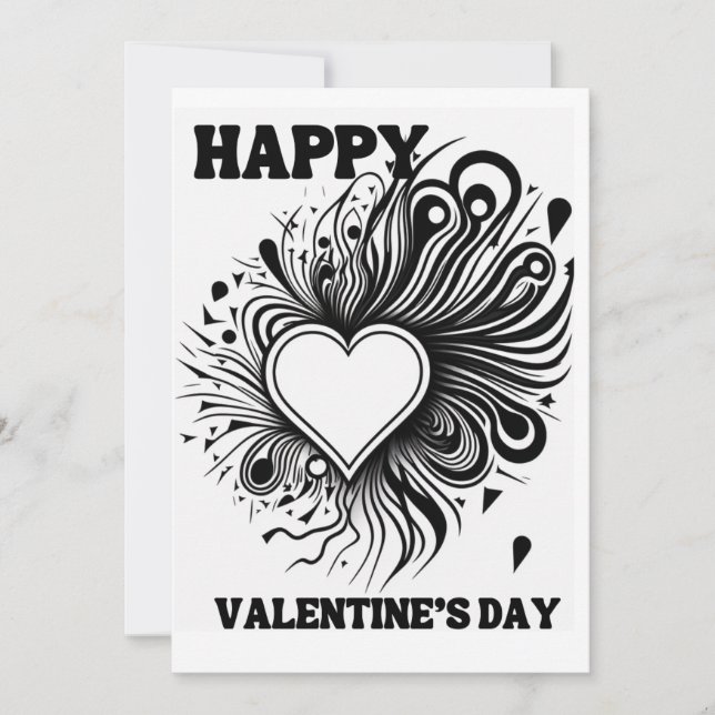 Happy Valentine's Day Coloring Black and White Holiday Card (Front)