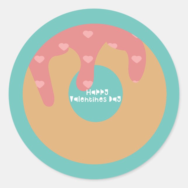 Happy Valentines Day Confetti Heart Frosted Donut Classic Round Sticker (Front)