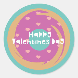 Happy Valentines Day Confetti Heart Marble Donut Classic Round Sticker