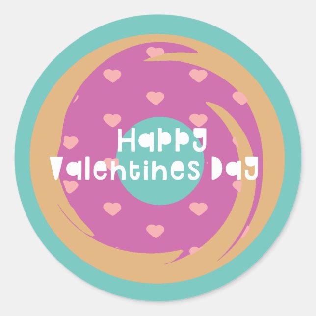 Happy Valentines Day Confetti Heart Marble Donut Classic Round Sticker (Front)