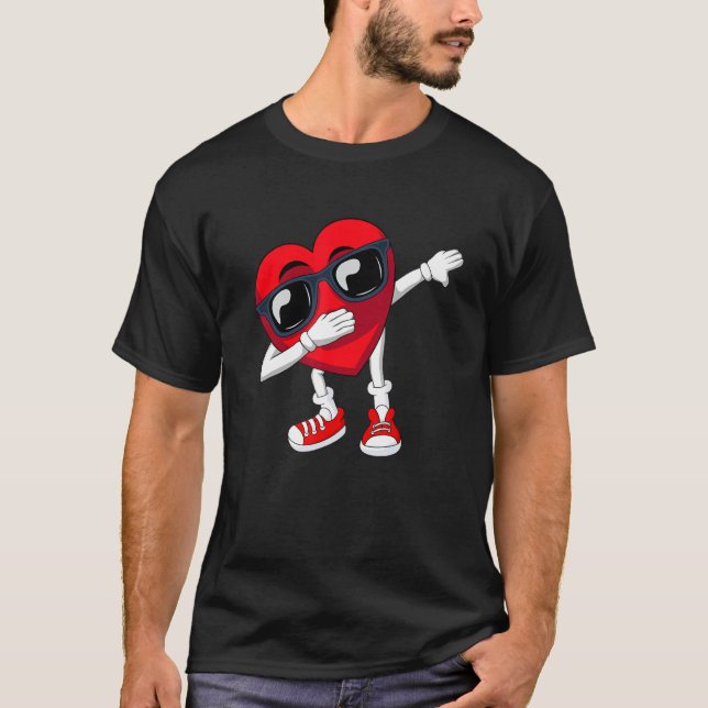 Happy Valentines Day Cool Dabbing Heart Funny Girl T-Shirt (Front)