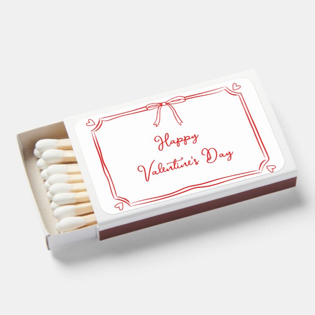 Happy Valentine's Day Coquette Bow Girly Red Cute Matchboxes (Front Open)