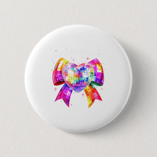 Happy Valentine's Day Coquette Disco Ball Heart Gi Button