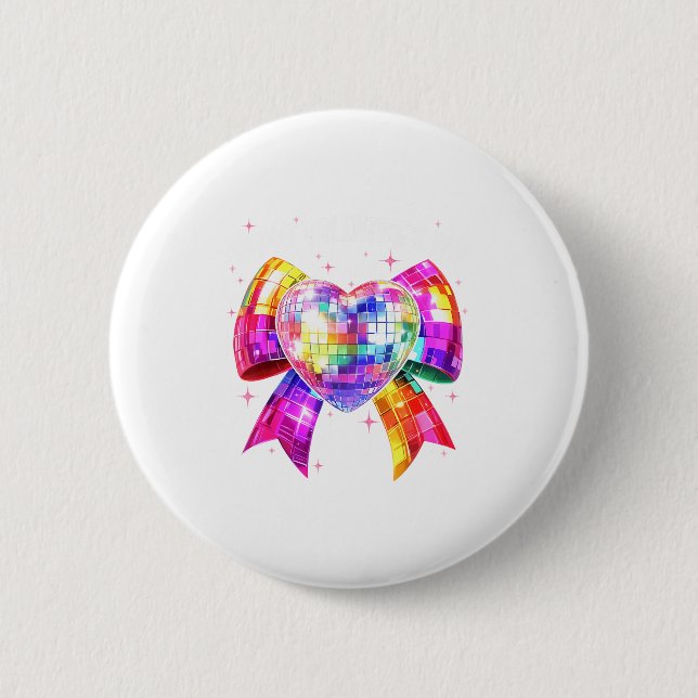 Happy Valentine's Day Coquette Disco Ball Heart Gi Button (Front)