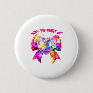 Happy Valentine's Day Coquette Disco Ball Heart Gi Button
