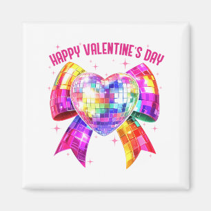 Happy Valentine's Day Coquette Disco Ball Heart Gi Magnet