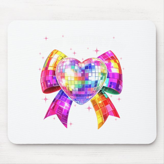 Happy Valentine's Day Coquette Disco Ball Heart Gi Mouse Pad (Front)