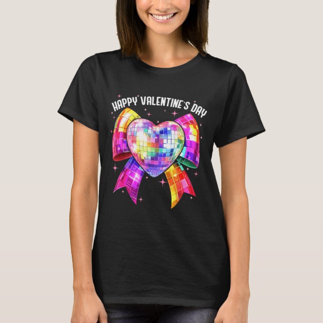 Happy Valentine's Day Coquette Disco Ball Heart Gi T-Shirt (Front)