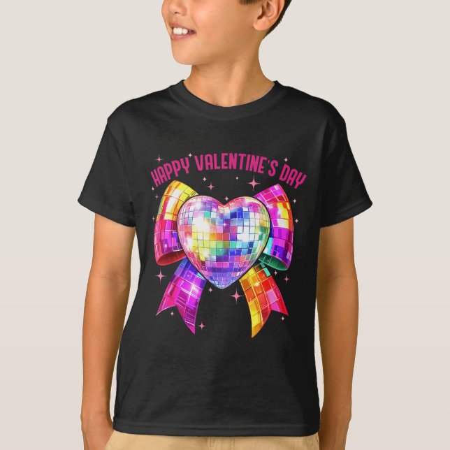 Happy Valentine's Day Coquette Disco Ball Heart Gi T-Shirt (Front)