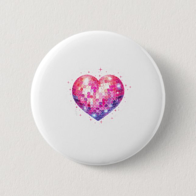 Happy Valentine's Day Coquette Nk Disco Ball Heart Button (Front)
