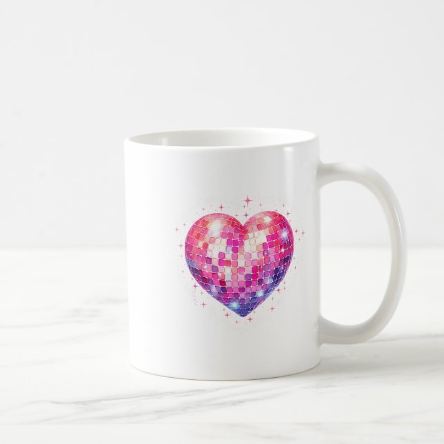 Happy Valentine's Day Coquette Nk Disco Ball Heart Coffee Mug (Right)