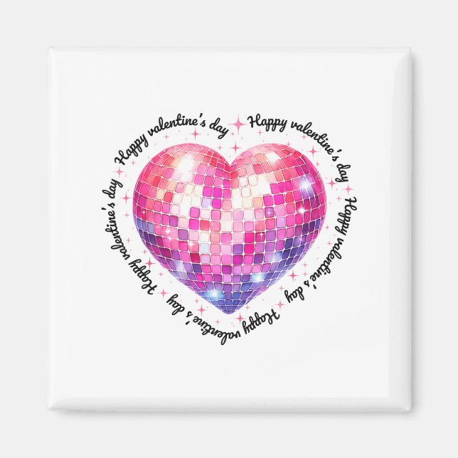 Happy Valentine's Day Coquette Nk Disco Ball Heart Magnet (Front)