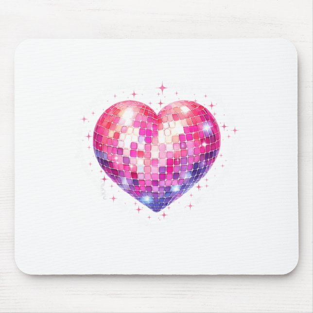 Happy Valentine's Day Coquette Nk Disco Ball Heart Mouse Pad (Front)