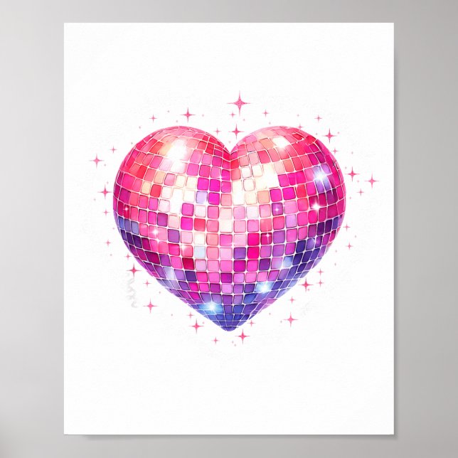 Happy Valentine's Day Coquette Nk Disco Ball Heart Poster (Front)