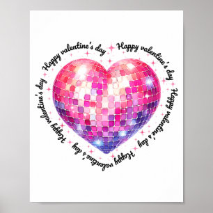 Happy Valentine's Day Coquette Nk Disco Ball Heart Poster