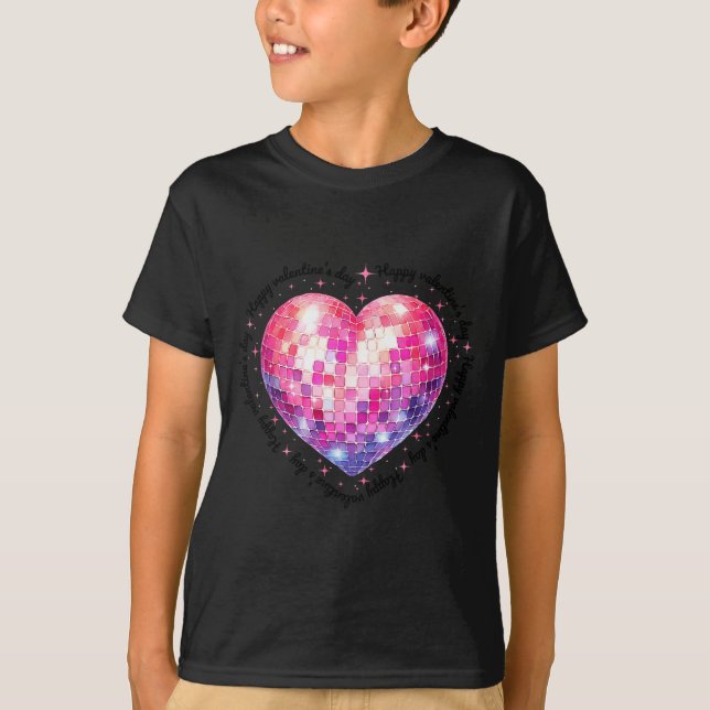 Happy Valentine's Day Coquette Nk Disco Ball Heart T-Shirt (Front)