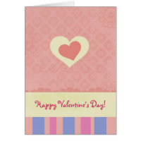 Happy Valentine's Day Coral Pink Heart Stripes Card