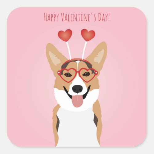Happy Valentines Day Corgi Dog Square Sticker