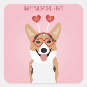 Happy Valentines Day Corgi Dog Square Sticker