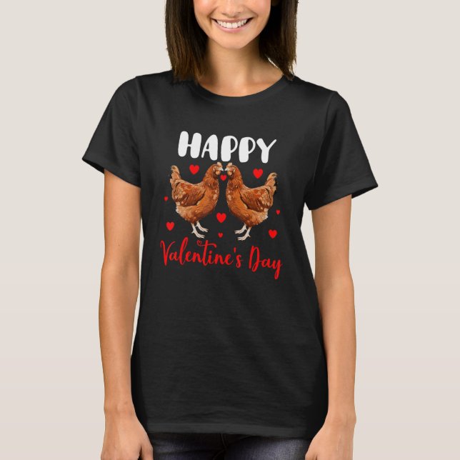 Happy Valentine's Day Couple Chickens Farmer T-Shirt (Front)