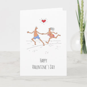 Happy Valentine's Day Couple Lovers Beach Heart Card