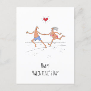 Happy Valentine's Day Couple Lovers Beach Heart Holiday Postcard