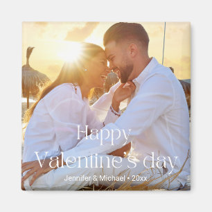happy valentines day couple photo modern script magnet