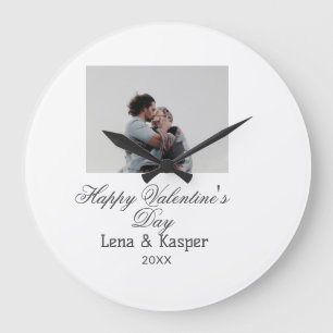 Happy Valentine's day couple photo modern simple t Large Clock