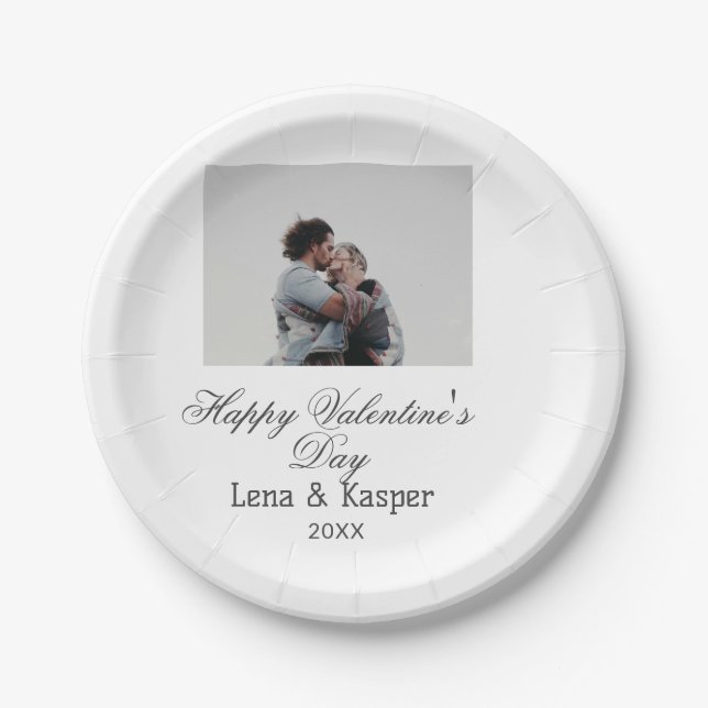 Happy Valentine's day couple photo modern simple t Paper Plates (Front)