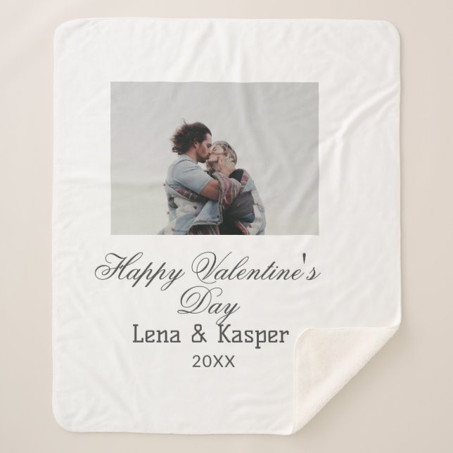 Happy Valentine's day couple photo modern simple t Sherpa Blanket (Front)