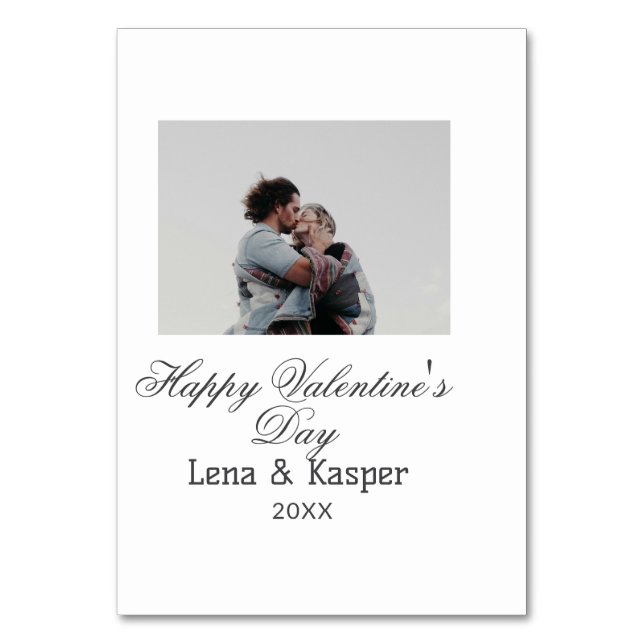 Happy Valentine's day couple photo modern simple t Table Number (Front)