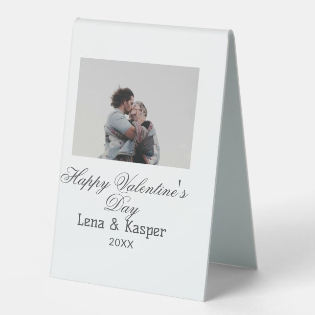 Happy Valentine's day couple photo modern simple t Table Tent (Front)
